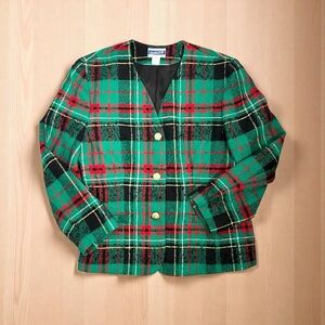 Vintage Pendleton Wool Plaid Blazer | Green Red Tartan Gold Buttons